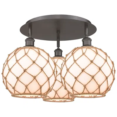 Innovations Lighting Ballston Farmhouse 22"w 3-lt Oiled Bronze Flush Mount W/ White Brown Shade In Black