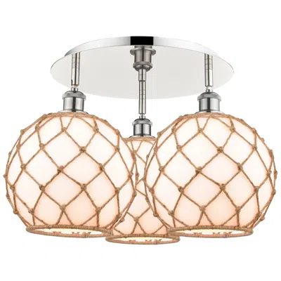 Innovations Lighting Ballston Farmhouse 22"w 3-lt Polish Nickel Flush Mount W/ White Brown