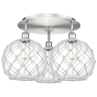 Innovations Lighting Ballston Farmhouse 22"w 3-lt Satin Nickel Flush Mount W/ Clear White S