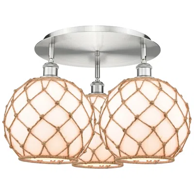 Innovations Lighting Ballston Farmhouse 22"w 3-lt Satin Nickel Flush Mount W/ White Brown Shade
