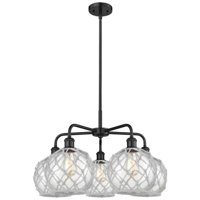 Innovations Lighting Ballston Farmhouse 27"w 5 Light Black Stem Chandelier W/ Clear White Shade