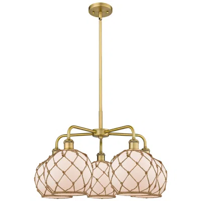 Innovations Lighting Ballston Farmhouse 27"w 5-lt Brush Brass Chandelier W/ White Brown Shade In Multi