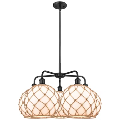 Innovations Lighting Ballston Farmhouse 29"w 5 Light Black Stem Chandelier W/ White Brown Shade