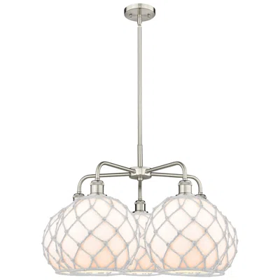 Innovations Lighting Ballston Farmhouse 29"w 5 Light Satin Nickel Stem Chandelier W/ White Shade