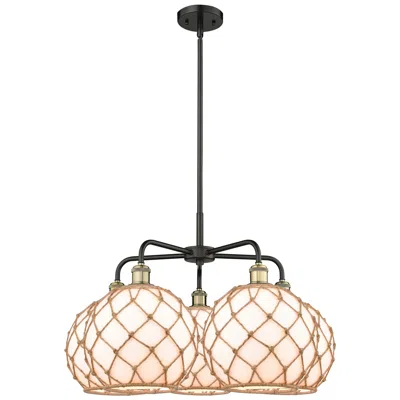 Innovations Lighting Ballston Farmhouse 29"w 5-lt Black Brass Chandelier W/ White Brown Shade