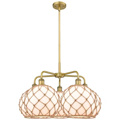 Innovations Lighting Ballston Farmhouse 29"w 5-lt Brush Brass Chandelier W/ White Brown Shade
