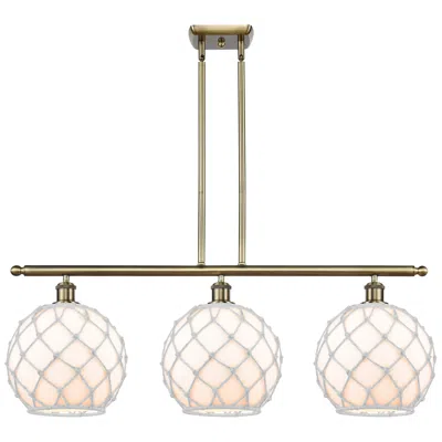 Innovations Lighting Ballston Farmhouse 37"w 3 Light Brass Stem Island Light W/ White Shade In Pink