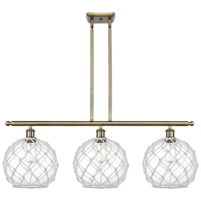 Innovations Lighting Ballston Farmhouse 37"w 3-lt Brass Stem Island Light W/ Clear White Shade