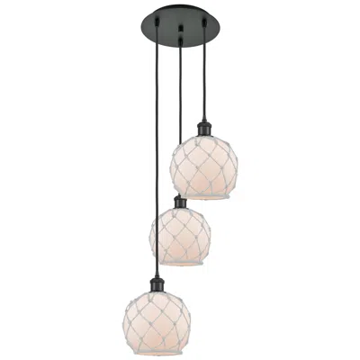 Innovations Lighting Ballston Farmhouse Rope 15"w 3 Light Black Cord Pendant W/ White Shade