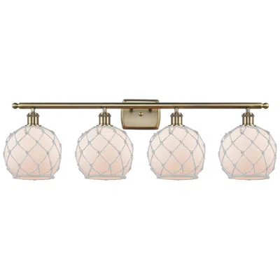 Innovations Lighting Ballston Farmhouse Rope 38"w 4 Light Brass Bath Light W/ White Shade