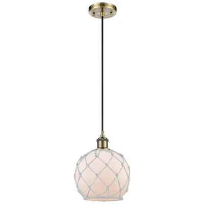 Innovations Lighting Ballston Farmhouse Rope 8"w Brass Cord Pendant W/ White Glass Shade