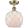 Innovations Lighting Ballston Farmhouse Rope 8"w Brass Semi.flush Mount W/ White Shade In Gold