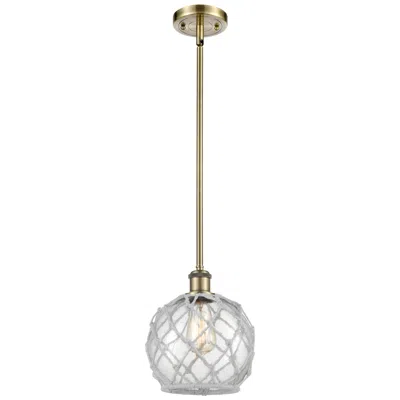 Innovations Lighting Ballston Farmhouse Rope 8"w Brass Stem Pendant W/ Clear White Shade