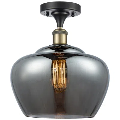Innovations Lighting Ballston Fenton 11" Wide Black Brass Semi Flush Mount W/ Plated Smoke