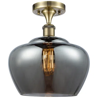 Innovations Lighting Ballston Fenton 11"w Antique Brass Semi Flush Mount W/ Plated Smoke Sh In Black