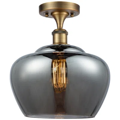 Innovations Lighting Ballston Fenton 11"w Brushed Brass Semi Flush Mount W/ Plated Smoke Sh