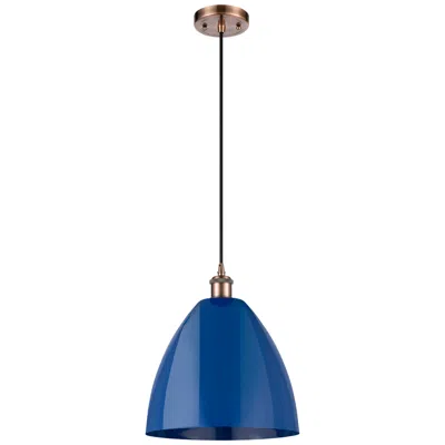 Innovations Lighting Ballston Plymouth Dome 12" Wide Copper Corded Mini Pendant W/ Blue Sha