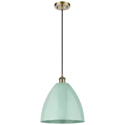 Innovations Lighting Ballston Plymouth Dome 12"w Antique Brass Corded Mini Pendant Seafoam