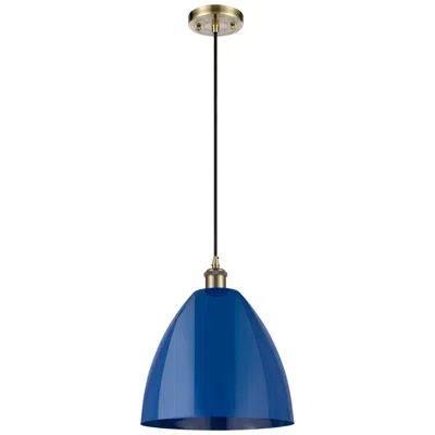 Innovations Lighting Ballston Plymouth Dome 12"w Antique Brass Corded Mini Pendant W/ Blue