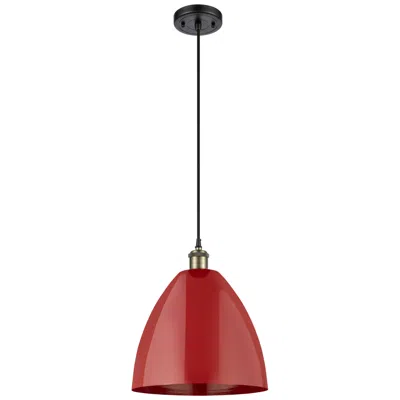 Innovations Lighting Ballston Plymouth Dome 12"w Black Brass Corded Mini Pendant W/ Red Sha