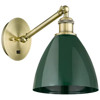 Innovations Lighting Ballston Plymouth Dome 13.25" High Antique Brass Sconce W/ Green Shade