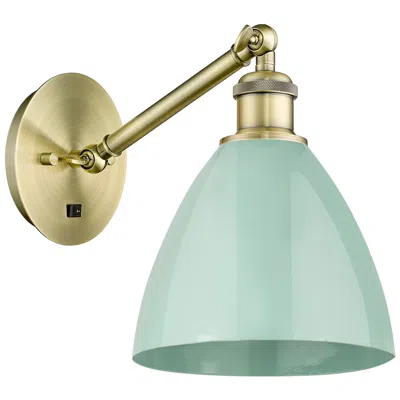 Innovations Lighting Ballston Plymouth Dome 13.25" High Antique Brass Sconce W/ Seafoam Sha