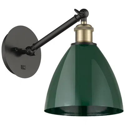 Innovations Lighting Ballston Plymouth Dome 13.25" High Black Brass Sconce W/ Green Shade