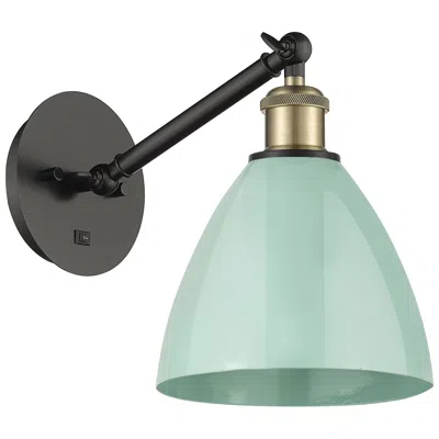 Innovations Lighting Ballston Plymouth Dome 13.25" High Black Brass Sconce W/ Seafoam Shade