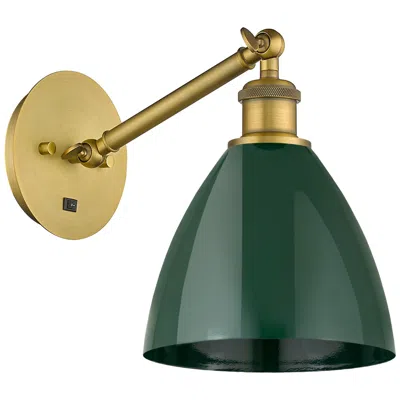 Innovations Lighting Ballston Plymouth Dome 13.25" High Brushed Brass Sconce W/ Green Shade