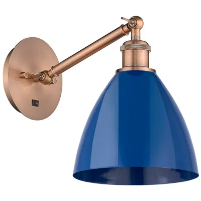 Innovations Lighting Ballston Plymouth Dome 13.25" High Copper Adjustable Sconce W/ Blue Sh In Multi