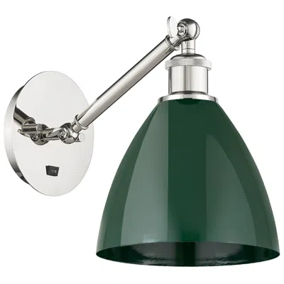 Innovations Lighting Ballston Plymouth Dome 13.25" High Polished Nickel Sconce W/ Green Sha