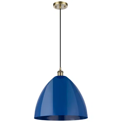 Innovations Lighting Ballston Plymouth Dome 16"w Antique Brass Corded Mini Pendant W/ Blue