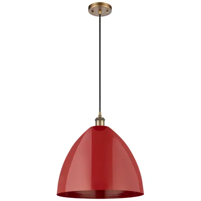 Innovations Lighting Ballston Plymouth Dome 16"w Brushed Brass Corded Mini Pendant W/ Red S