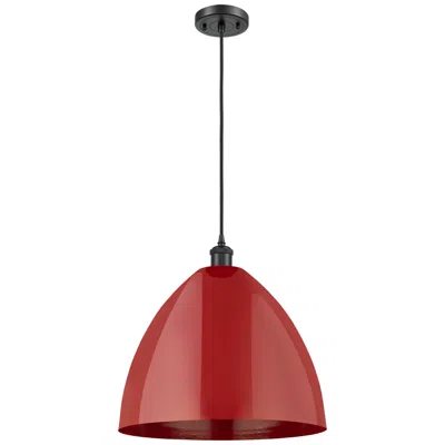 Innovations Lighting Ballston Plymouth Dome 16"w Matte Black Corded Mini Pendant W/ Red Sha