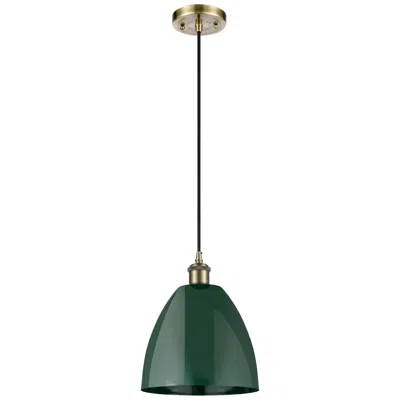 Innovations Lighting Ballston Plymouth Dome 9"w Antique Brass Corded Mini Pendant W/ Green
