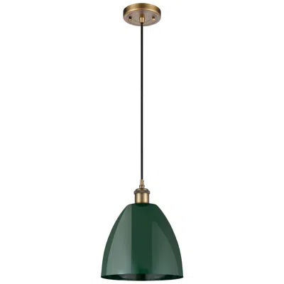 Innovations Lighting Ballston Plymouth Dome 9"w Brushed Brass Corded Mini Pendant W/ Green