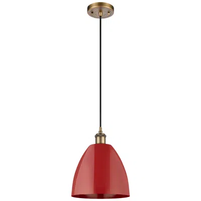 Innovations Lighting Ballston Plymouth Dome 9"w Brushed Brass Corded Mini Pendant W/ Red Sh