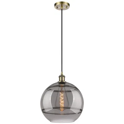 Innovations Lighting Ballston Rochester 12"w Antique Brass Corded Mini Pendant W/ Smoke Sha
