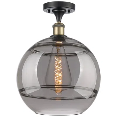 Innovations Lighting Ballston Rochester 12"w Black Antique Brass Semi-flush W/ Light Smoke