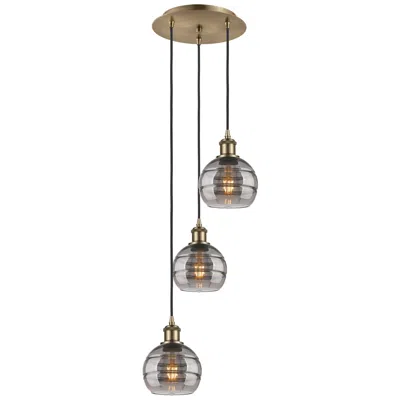 Innovations Lighting Ballston Rochester 13"w 3-light Antique Brass Cord Pendant W/ Smoke Sh