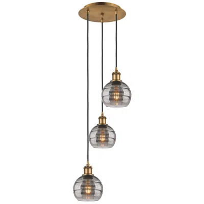 Innovations Lighting Ballston Rochester 13"w 3-light Brushed Brass Cord Pendant W/ Smoke Sh