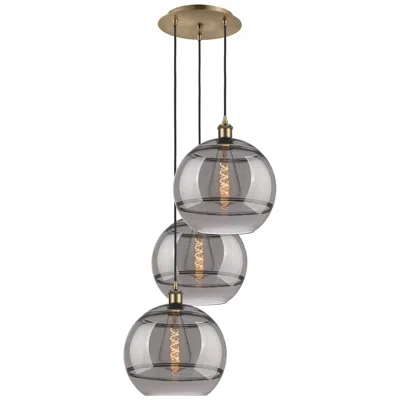 Innovations Lighting Ballston Rochester 18.5"w 3-light Antique Brass Cord Pendant W/ Smoke
