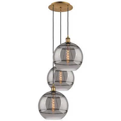 Innovations Lighting Ballston Rochester 18.5"w 3-light Brushed Brass Cord Pendant W/ Smoke