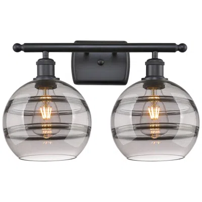 Innovations Lighting Ballston Rochester 18"w 2 Light Matte Black Bath Light W/ Light Smoke