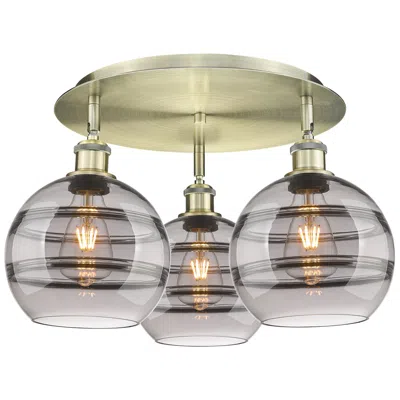 Innovations Lighting Ballston Rochester 19.75"w 3-light Antique Brass Flush Mount W/ Smoke