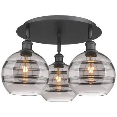 Innovations Lighting Ballston Rochester 19.75"w 3-light Matte Black Flush Mount W/ Smoke Sh