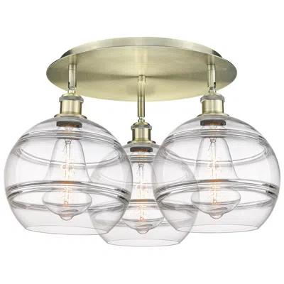 Innovations Lighting Ballston Rochester 21.75"w 3-light Antique Brass Flush Mount W/ Clear