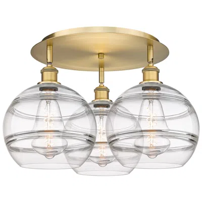 Innovations Lighting Ballston Rochester 21.75"w 3-light Brushed Brass Flush Mount W/ Clear