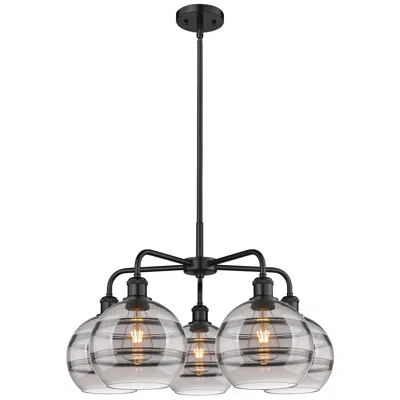 Innovations Lighting Ballston Rochester 26"w 5-light Black Stem Chandelier W/ Smoke Shade