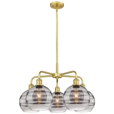 Innovations Lighting Ballston Rochester 26"w 5-light Gold Stem Chandelier W/ Smoke Shade
